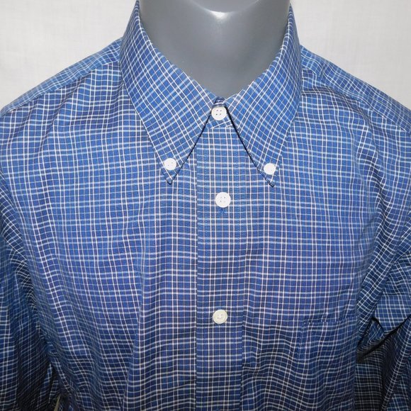 Eddie Bauer Mens TXL Tall XL Blue white Plaid long Sleeve Button Front Shirt - Picture 2 of 8